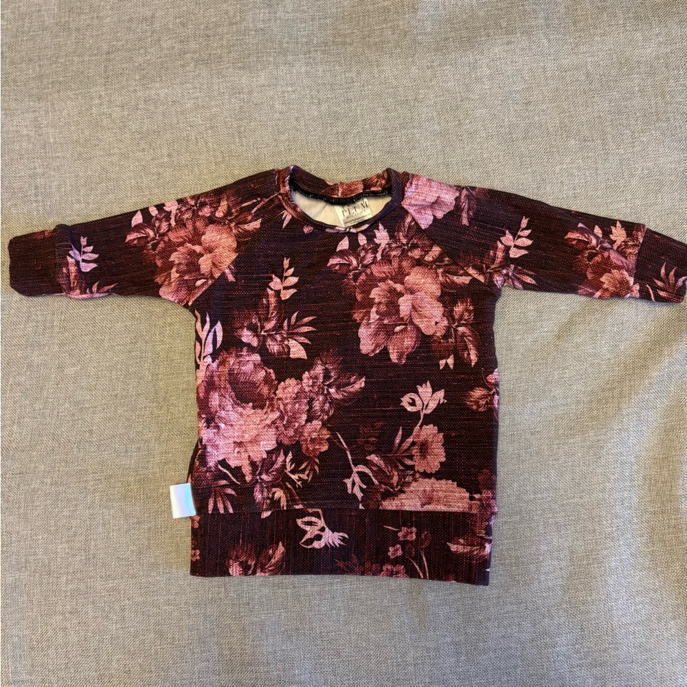 PRETTY PLUM BOUTIQUE Mauve Floral Top, Sz 9-12mos.  EUC.